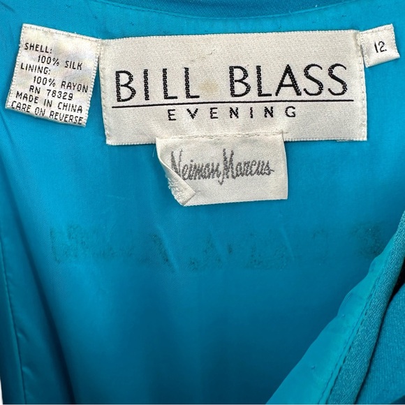 Bill Blass Evening 1970s Vintage Strapless Teal Blue Orange Silk Dress Jumpsuit - Picture 6 of 7